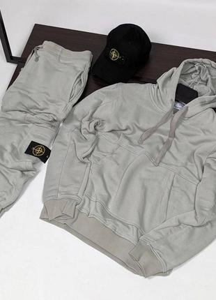 Брендовий люксовий костюм  в стилі stone island чоловічий якісний комплект худі і штани з патчем стон айленд