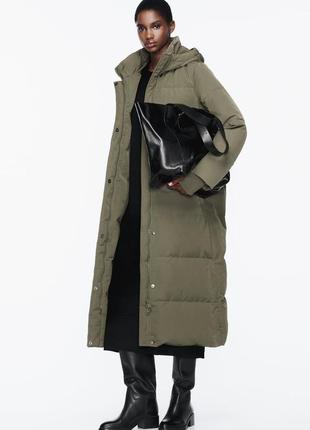 Довгий пуховик пальто zara 3046/207