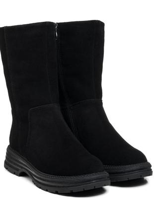 Ботинки зимние женские черные замшевые на платформе 1647ц