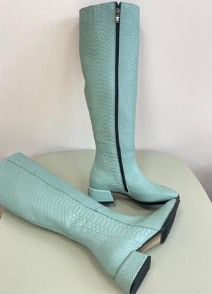 Сапоги замшевые,кожаные зеленые хаки с квадратным носком на низких каблуках 3см демисезоне зимние8 фото