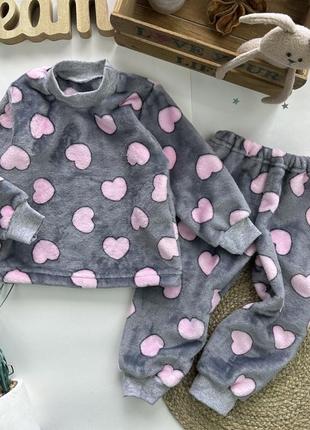 Детская теплая махровая пижама сердечки 110-116р