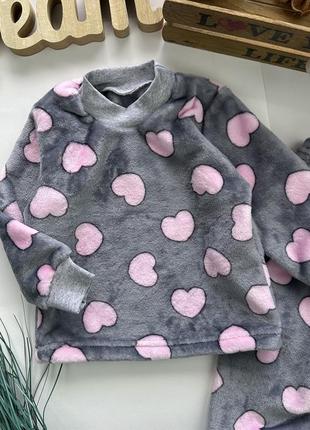 Детская теплая махровая пижама сердечки 110-116р2 фото