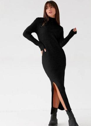 🎨5! шикарное ангоровое женское теплое длинное черное платье ангора ангоровое женское длинно-платье черное черный макси максы