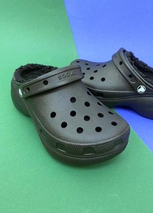 Женские утепленные кроксы crocs classic platform lined black