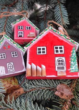 Будиночки дерев'яні декоративні / новорічні прикраси6 фото