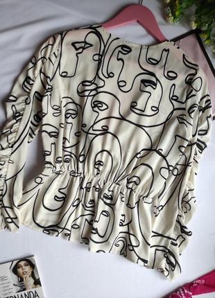 Оригинальная блузка с длинными рукавами с v-образным вырезом и принтом кофта2 фото
