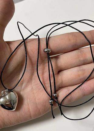 Подвеска сердце серебро на шнурку чокер сердце колье