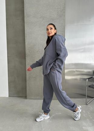 Свободный oversize спортивный костюм из качественной турецкой трехнитки на флисе10 фото