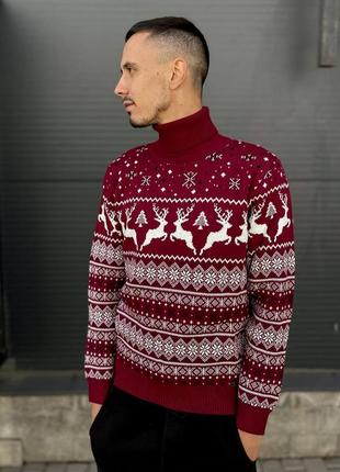 Чоловічий новорічний светри бордовий/червоний жіночі та парний светр новорічний m, l, xl