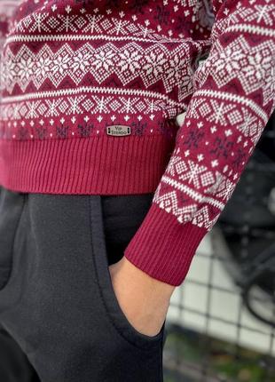 Мужской новогодний свитера бордовый/красный женский и парный свитер новогодний m, l, xl5 фото