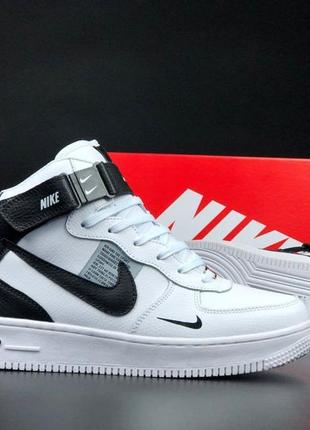 Зимові високі чоловічі шкіряні кросівки з хутром в стилі nike air force 🆕 зимові найки