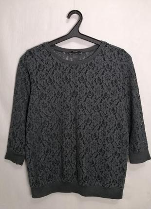 Ажурный гипюровый свитер george из хлопка серого цвета с рукавом 3/41 фото
