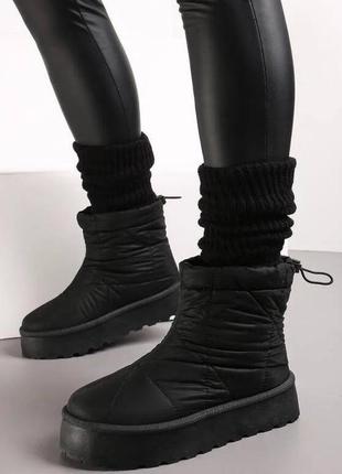 Дутики черевики зимові з хутром чорні хакі срібні2 фото