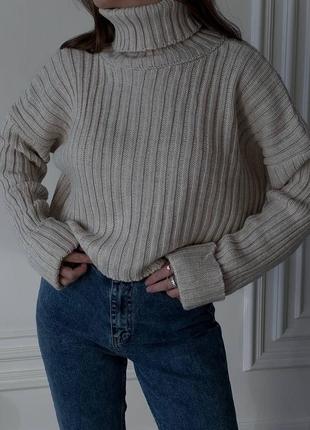 Укороченный свитер крупной вязки с горловиной s m l1 фото