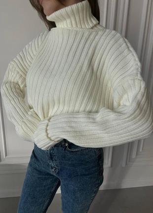 Укороченный вязаный свитер с горловиной цвет белый s m l