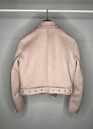 Байкерская куртка замшевая косуха пудрового цвета с поясом zara h&m🔥9 фото