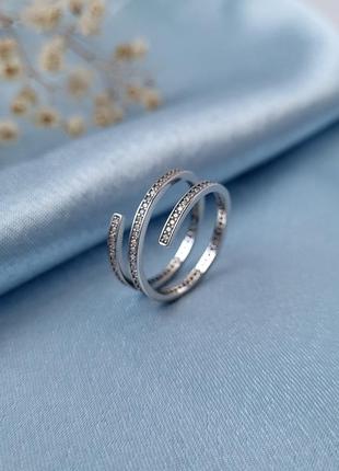 Кольцо серебряное женское колечко с белыми камнями пружина 18.5 размер серебро 925 покрыто родием  1192 2.52г3 фото