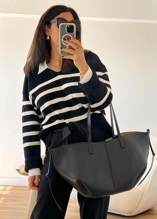 Светр кофта чорна в білу смужку з коміром m zara 5536 128