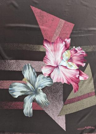 Винтажный большой шелковый платок max rudy с цветочным принтом, италия5 фото
