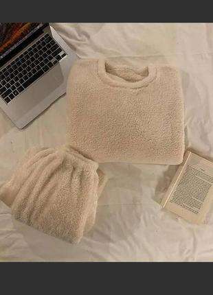 Махровая пижама комплект для сна и дома оверсайз кофта свитшот свободного кроя штаны джоггеры костюм теплая серая базовая9 фото
