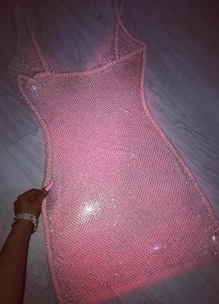 Роскошное барби розовое платье сетка камни стразы1 фото