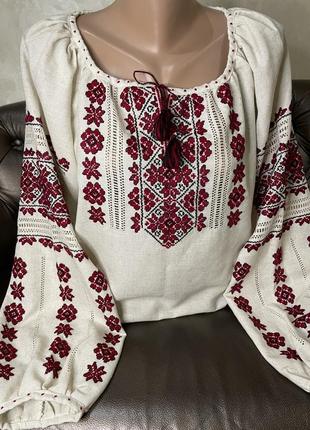 Стильна жіноча вишиванка на сірому льоні ручної роботи. ж-22776 фото