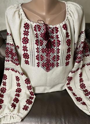 Стильна жіноча вишиванка на сірому льоні ручної роботи. ж-22777 фото
