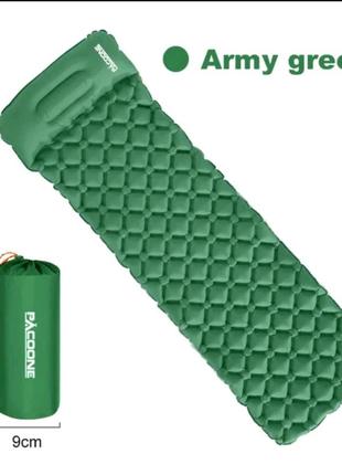 Килимок надувний з подушкою pacoone зелений туристичний, каремат компактний зеленого кольору