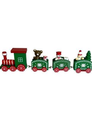 Елка с игрушками + паровозик новогодний деревянный декор для детей. цвет зеленый.4 фото