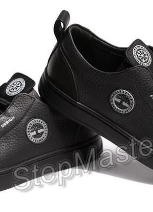 Кожаные мужские кеды кроссовки kristan trident black3 фото