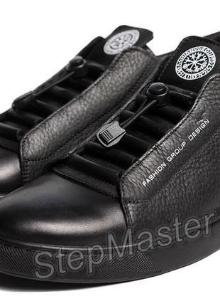 Кожаные мужские кеды кроссовки kristan trident black4 фото