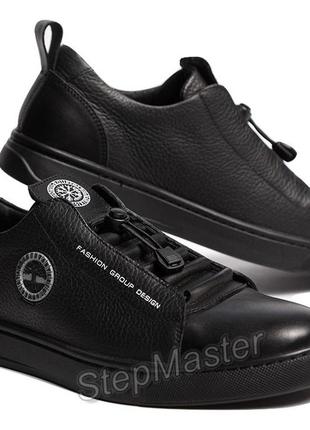 Кожаные мужские кеды кроссовки kristan trident black8 фото