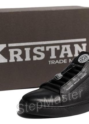 Кожаные мужские кеды кроссовки kristan trident black9 фото
