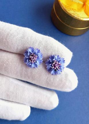 Сережки квіти волошки, сережки квіти сині, сережки волошки ручної роботи3 фото