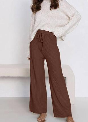 Турция женские теплые брюки палаццо машинной вязки коричневые шоколад трикотажные вязанные брюки шерсть вязка