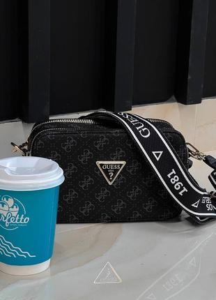 Женская стильная сумка тренд черная из экокожи текстиль на два отделения5 фото