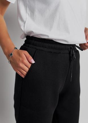 Штани жіночі спортивні теплі на флісі на бавовняній основі, джогери, чорні