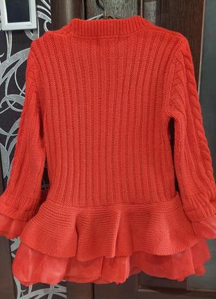 Шикарный вязанный красный свитер с баской из органзы 6-9 лет2 фото