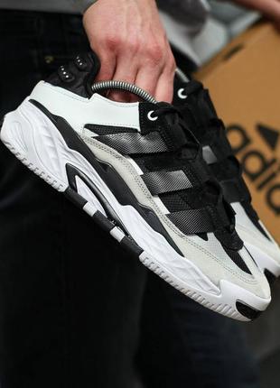 Кроссовки на осень весну стильные adidas niteball адидас найтбол крутые адики белые с черным