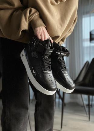 Кросівки зимові хутро nike air force 1 utility black white (with fur)