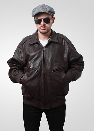 Кожаная мужская куртка пилот g-1 летчик бомбер top gun коричневая зима весна 2023