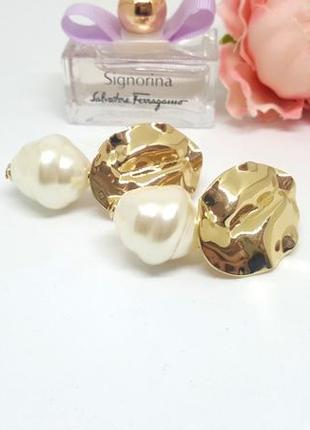 🐚😍 модні сережки з перлами і чеканним золотом від accessorize оригінал8 фото