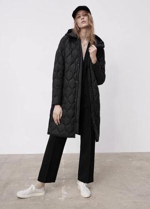 Плащ довгий новий zara чорний зелений стьобаний довгий плащ куртка4 фото