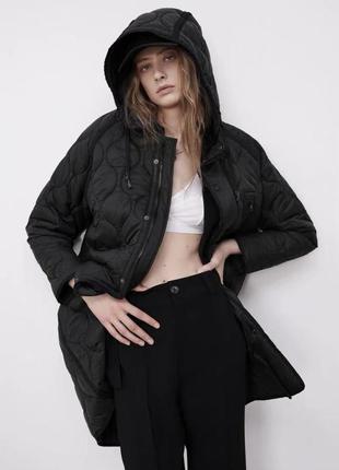 Плащ довгий новий zara чорний зелений стьобаний довгий плащ куртка5 фото