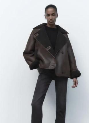 Дублянка zara коротка коричнева нова тепла шоколадна дубльонка тепла5 фото