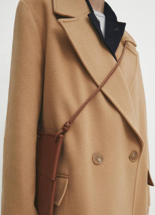 Massimo dutti двубортное пальто комфортной посадки из смесовой шерсти, цвет верблюда3 фото
