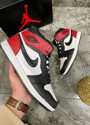 Красно черные кроссовки найк джордан кеды nike air jordan 1 высокие high низкие low1 фото