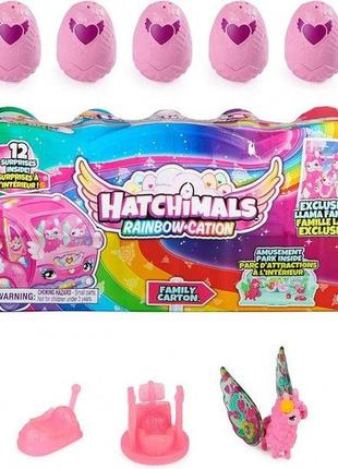 Лоток з 10 фігурками в яйцях hatchimals collegggtibles, rainbow-cation llama family carton playset сім'я лам