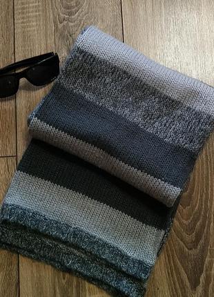 Monton двойной безшовный, теплый шарф в полоску серого цвета2 фото