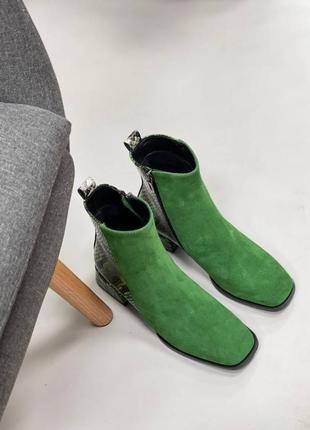 Ботинки замшевые, кожаные с квадратным носком на каблуке 3см2 фото